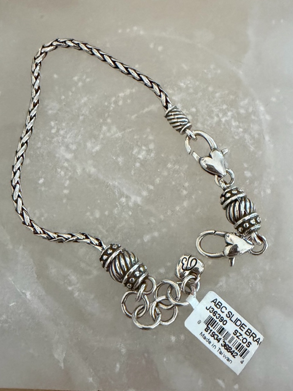 Brighton Silver-Tone Slide Bracelet with Textured Bead Accents